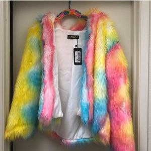 Faux fur rainbow coat